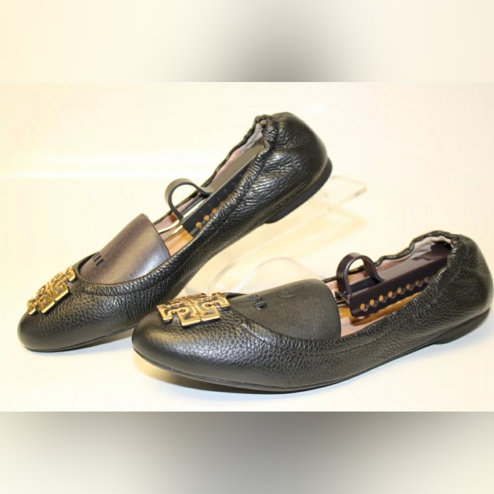 Tory Burch Melinda Womens 9 M Black Leather Ballet Flats Shoes